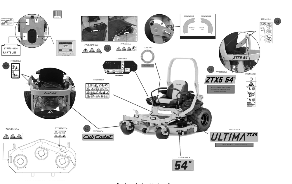 Label Map Diagram and Parts List for ZTX5-54KH (47ATAAA7010)(2023) Cub Cadet Lawn Tractor